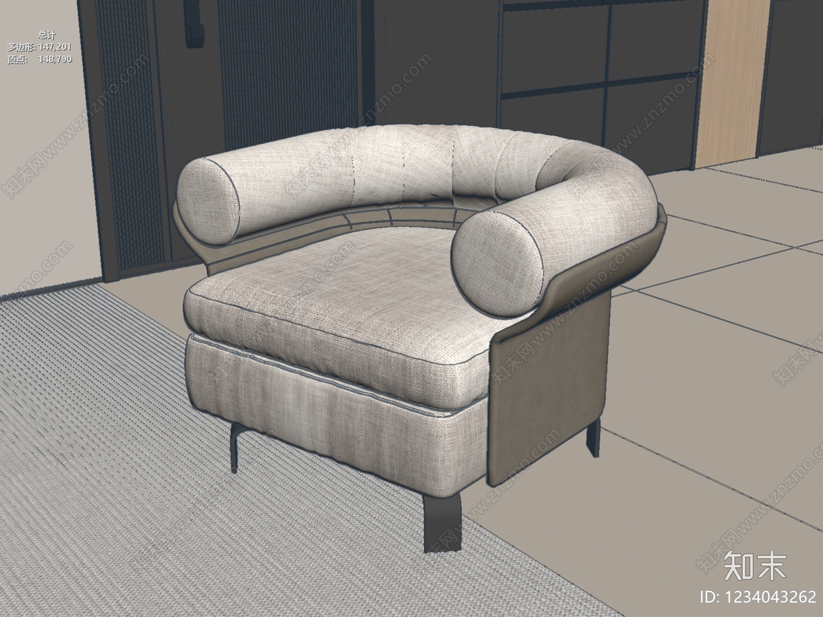 意式极简单人沙发3D模型下载【ID:1234043262】