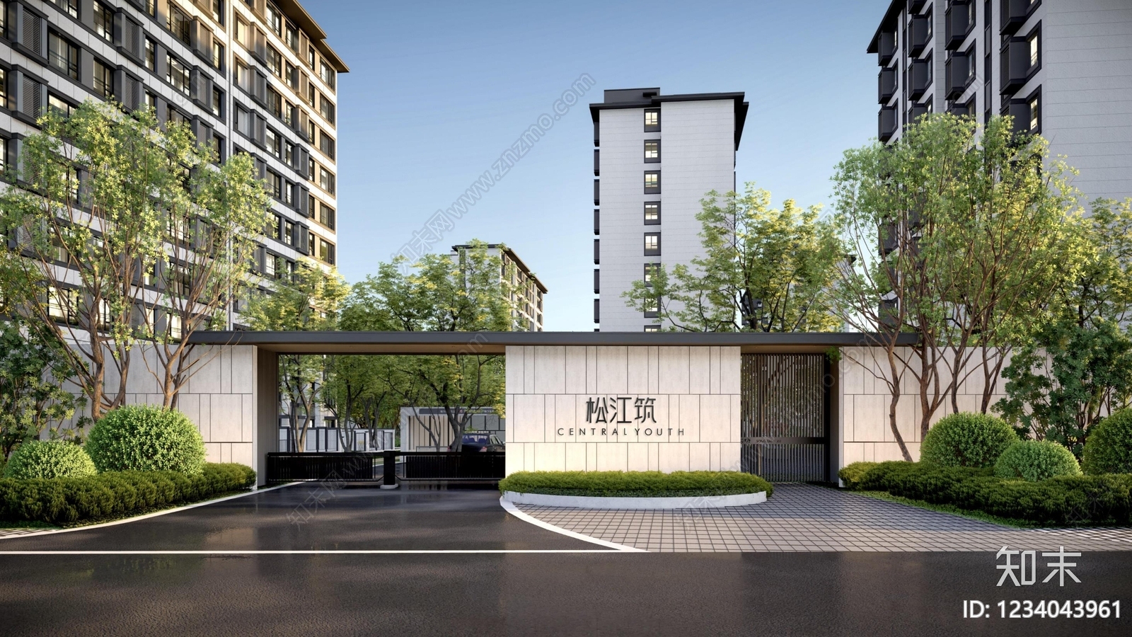 新中式景观小区景观SU模型下载【ID:1234043961】