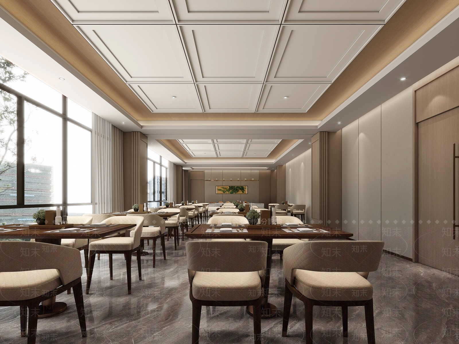 新中式酒店餐厅3D模型渲染效果图