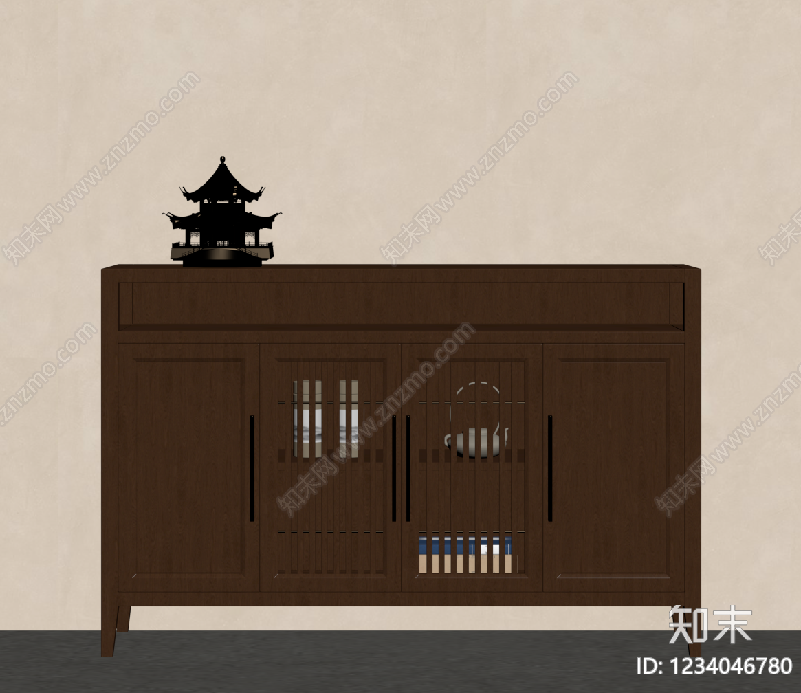 中古风玄关柜SU模型下载【ID:1234046780】