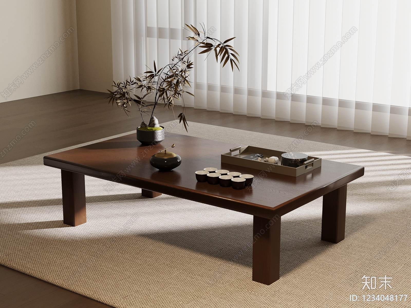 新中式茶几SU模型下载【ID:1234048177】