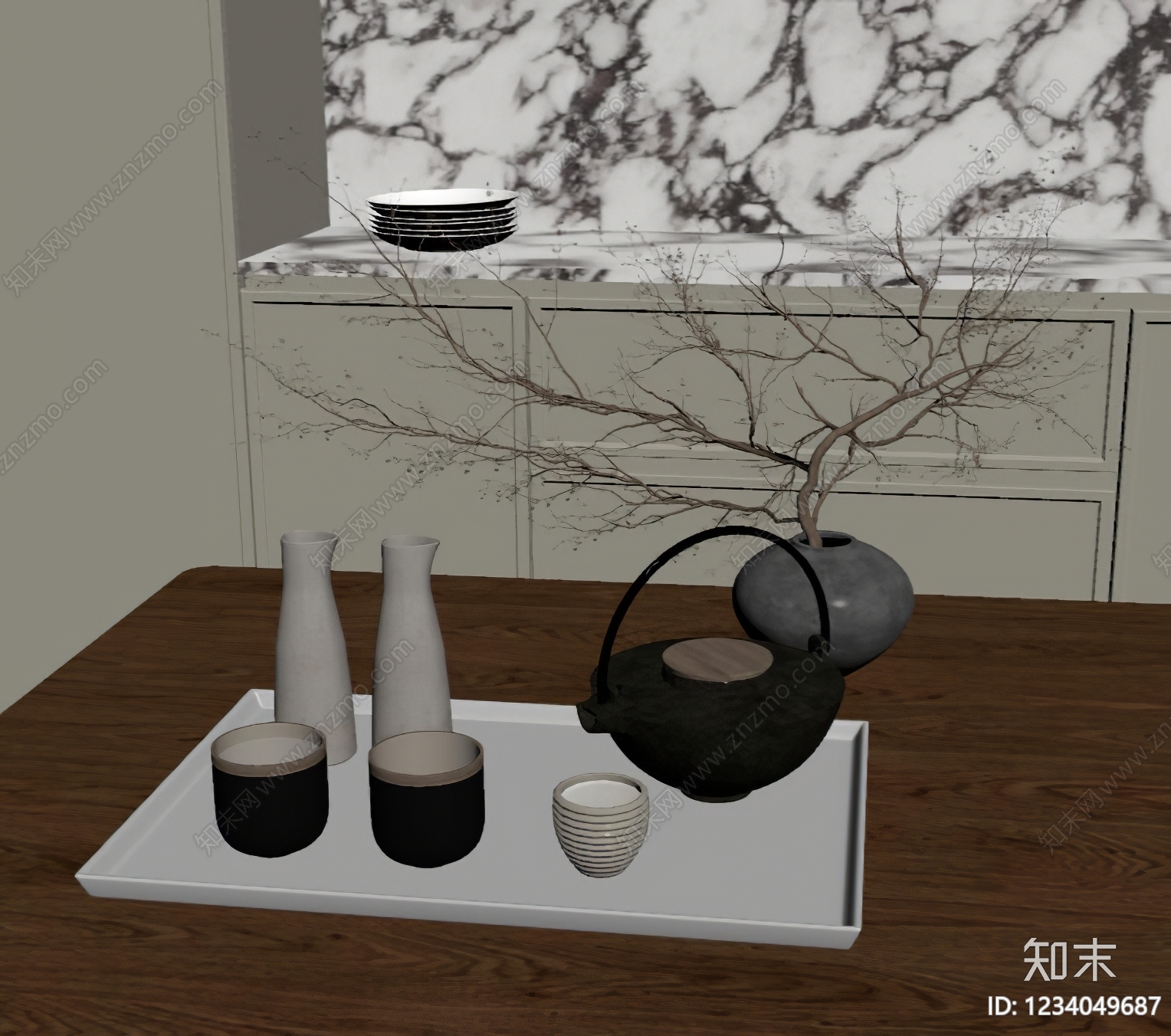 日式摆件组合SU模型下载【ID:1234049687】