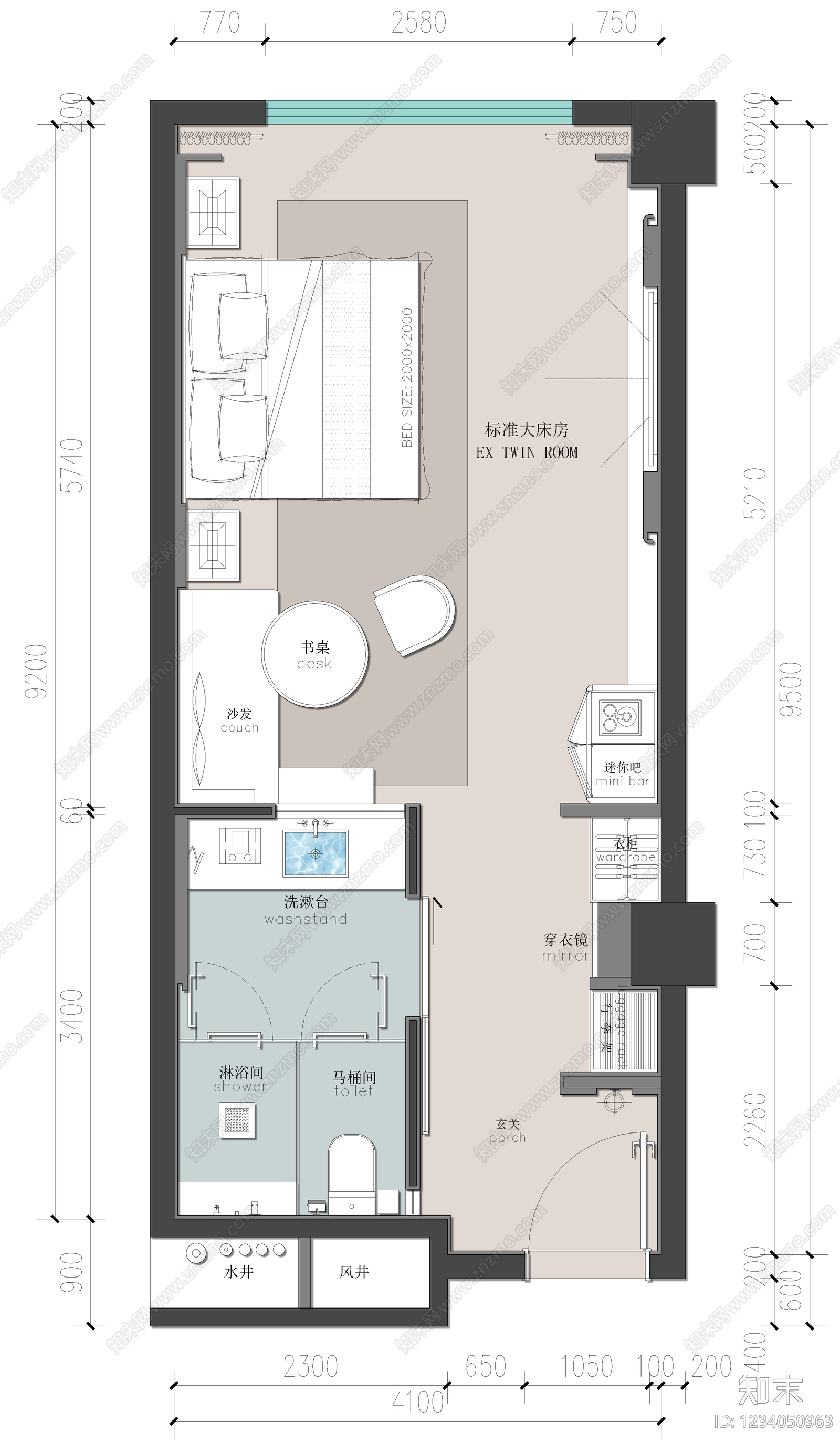 酒店客房cad施工图下载【ID:1234050963】