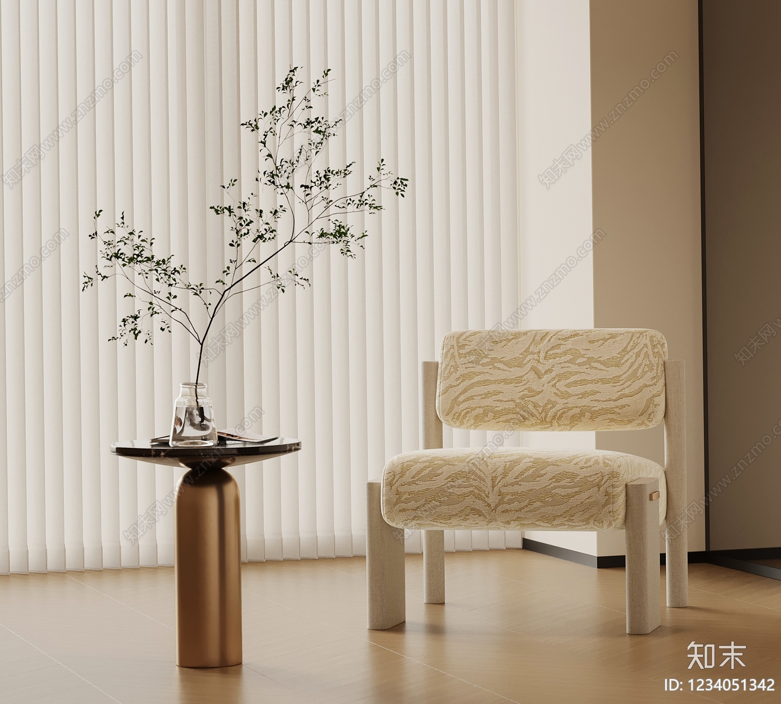 奶油风休闲椅SU模型下载【ID:1234051342】