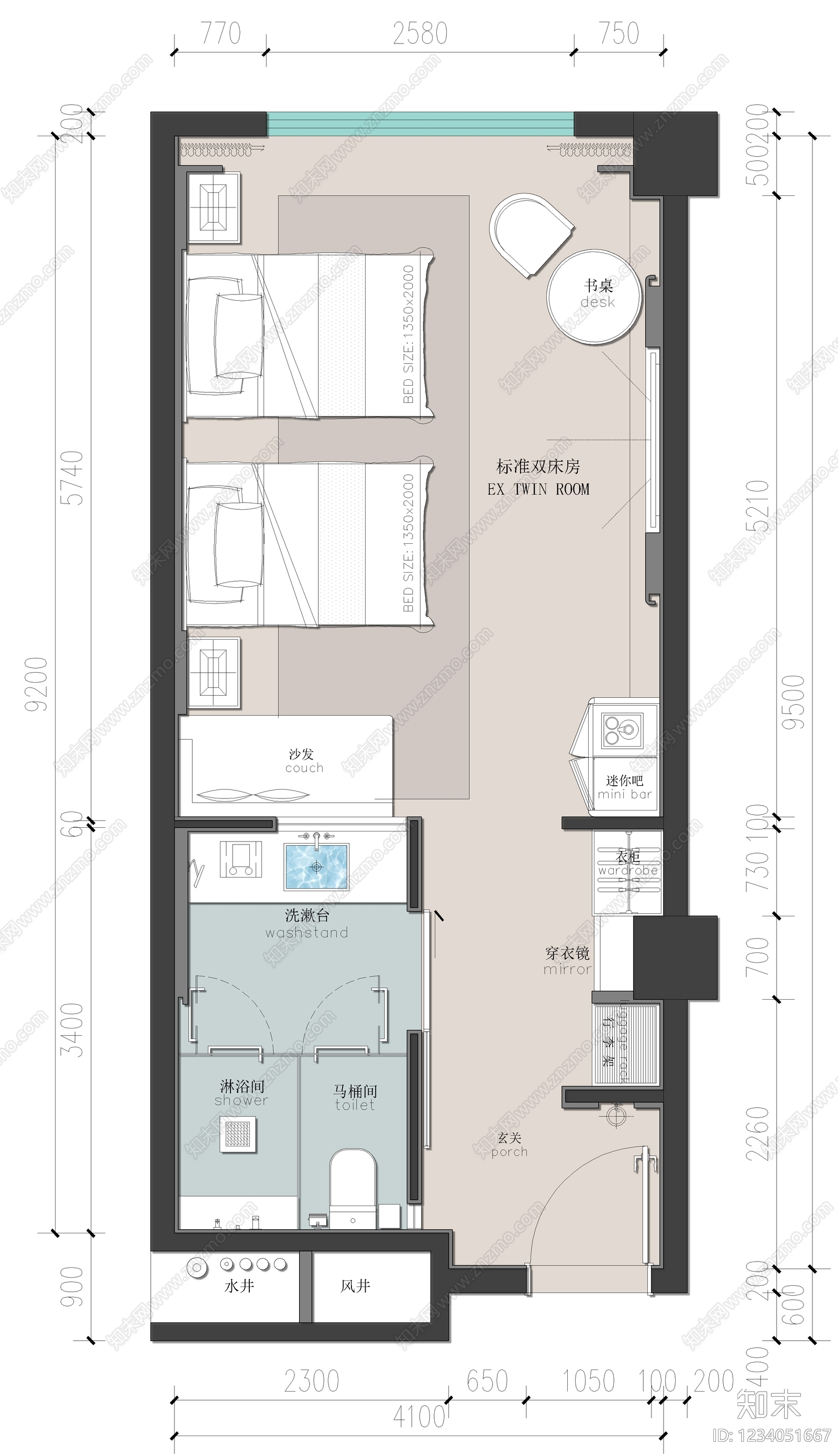酒店客房cad施工图下载【ID:1234051667】