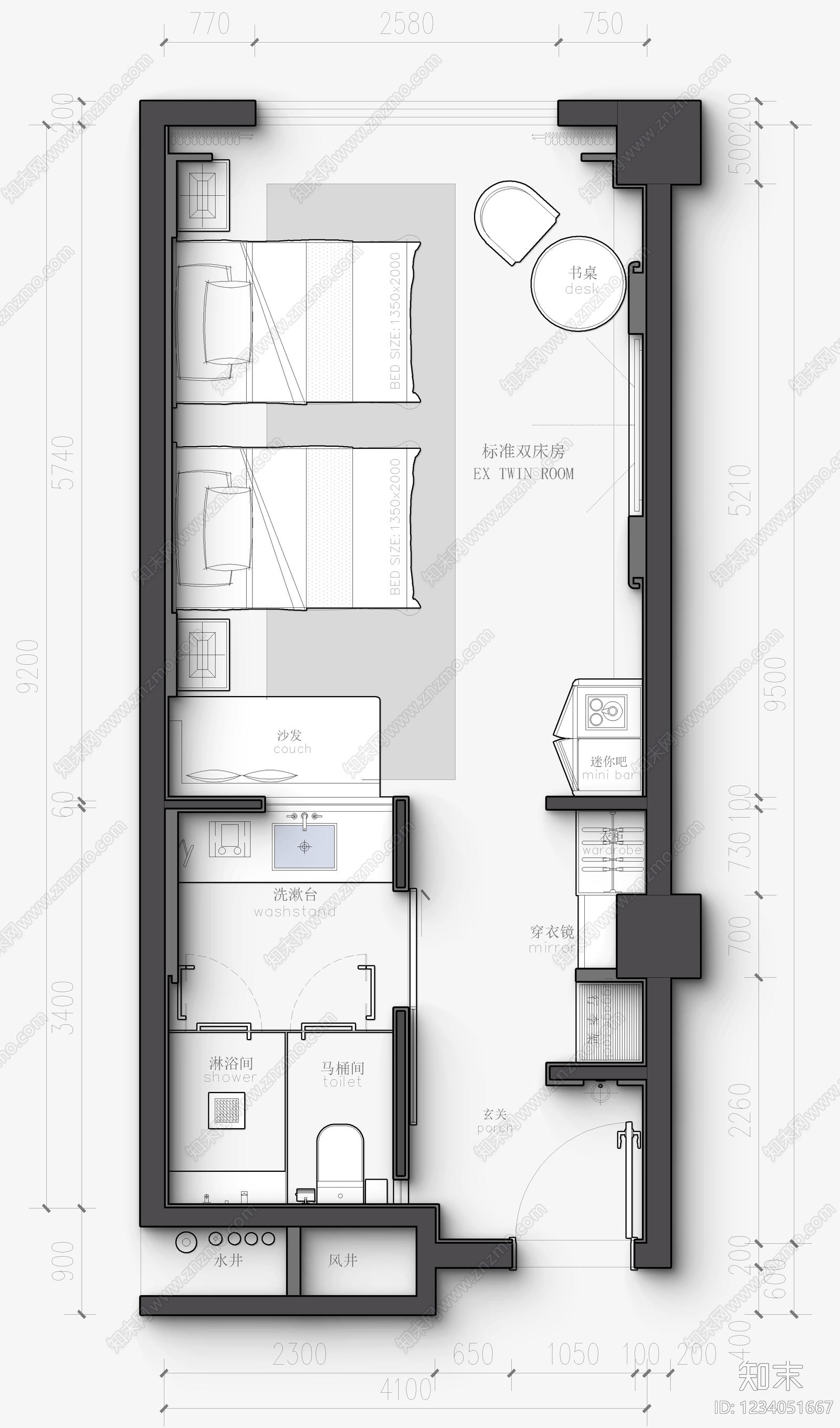 酒店客房cad施工图下载【ID:1234051667】
