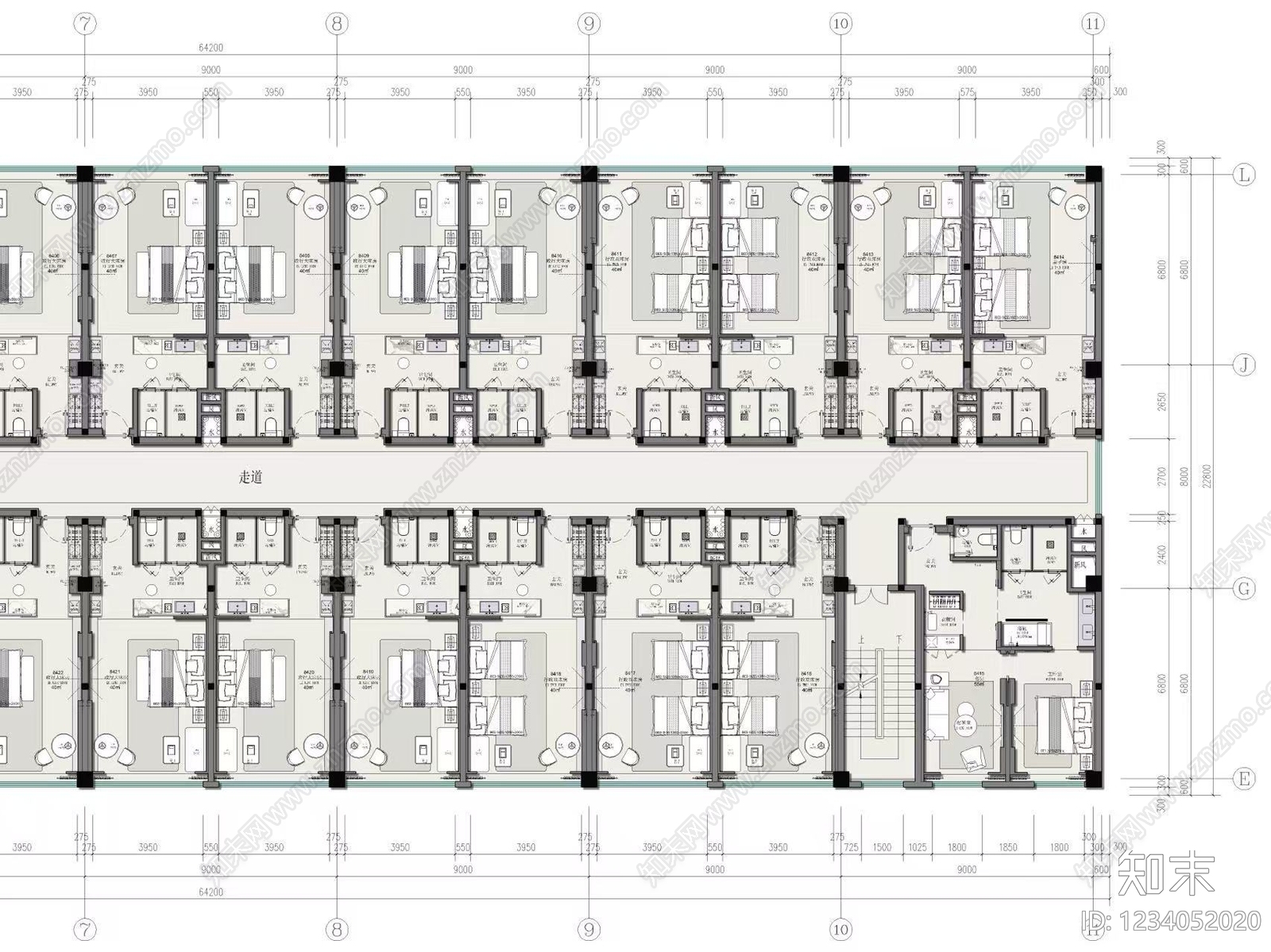酒店客房cad施工图下载【ID:1234052020】
