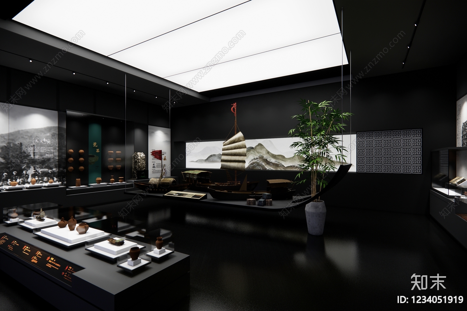 新中式文化馆SU模型下载【ID:1234051919】