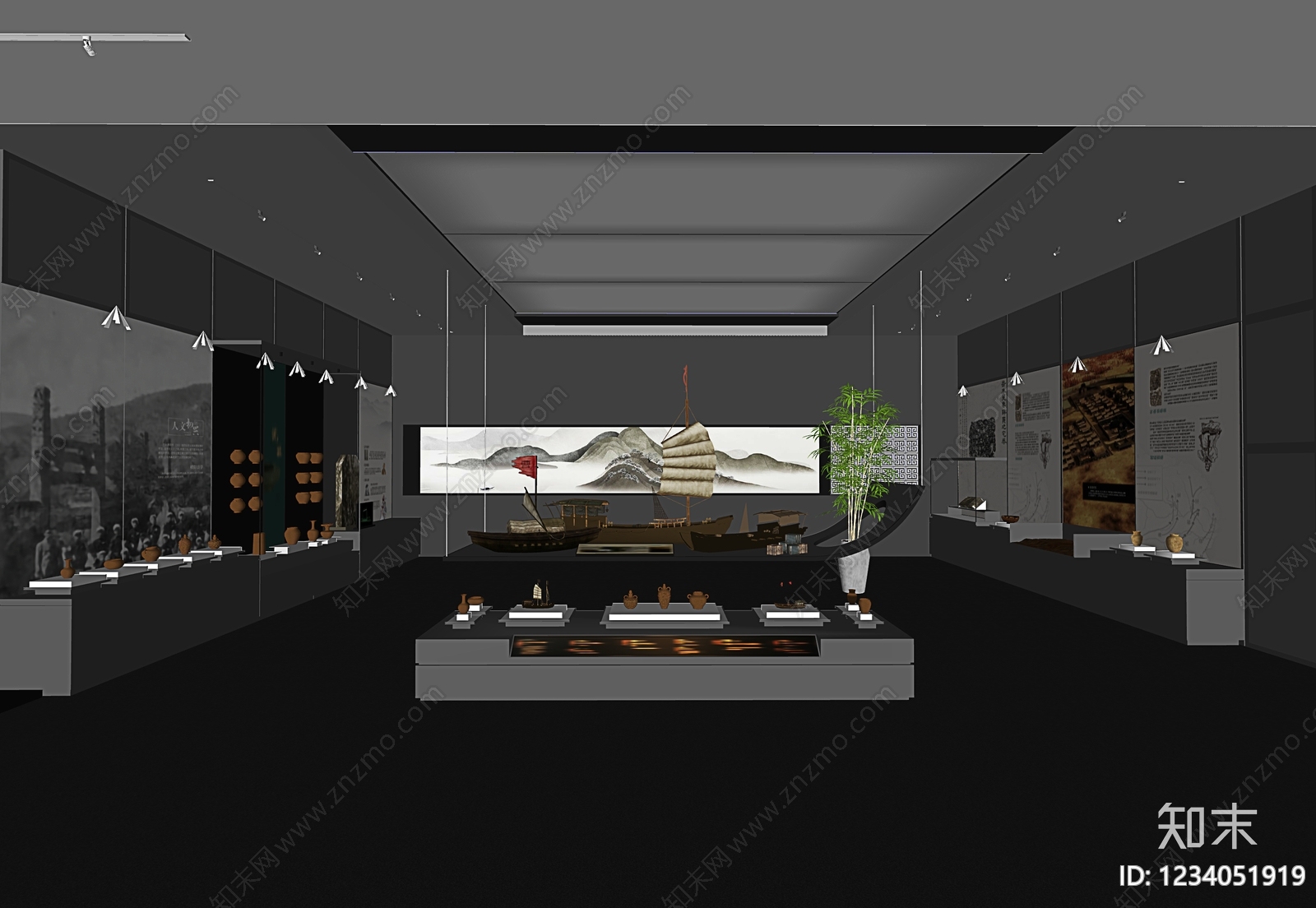 新中式文化馆SU模型下载【ID:1234051919】