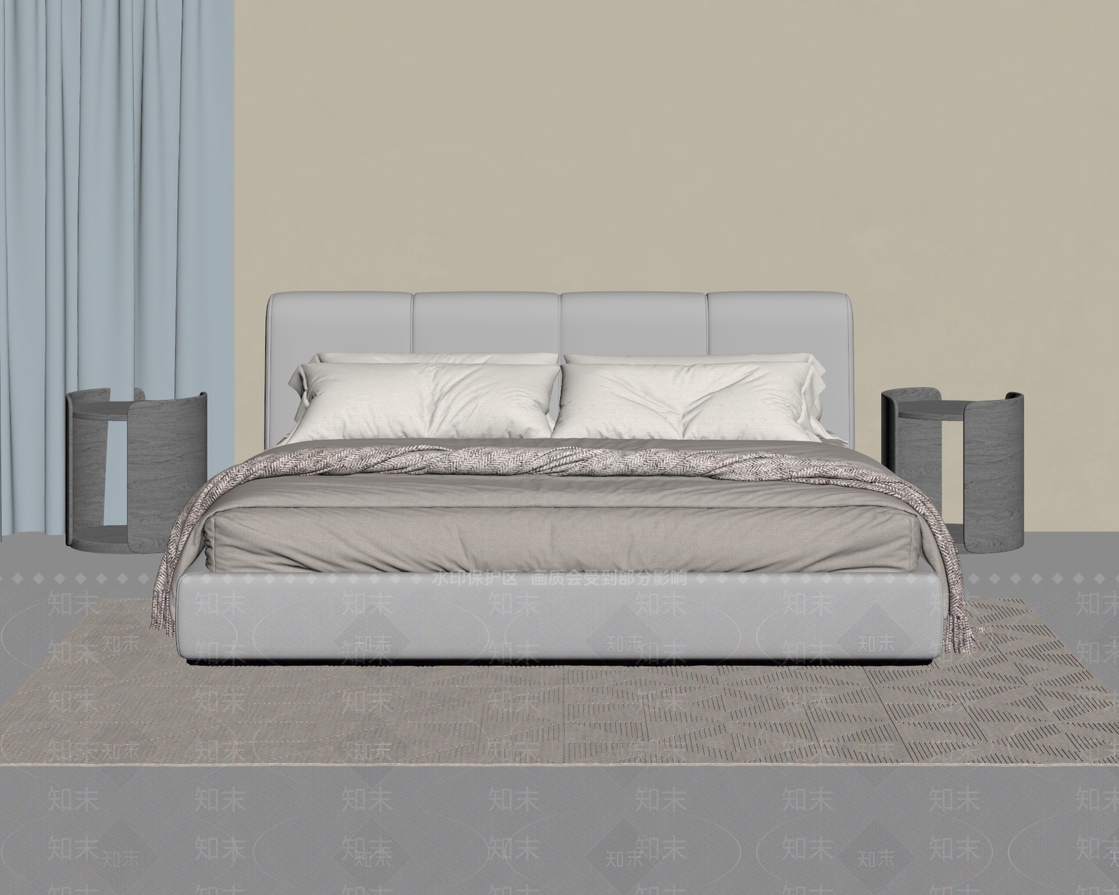 意式极简双人床3D模型下载【ID:1234055503】