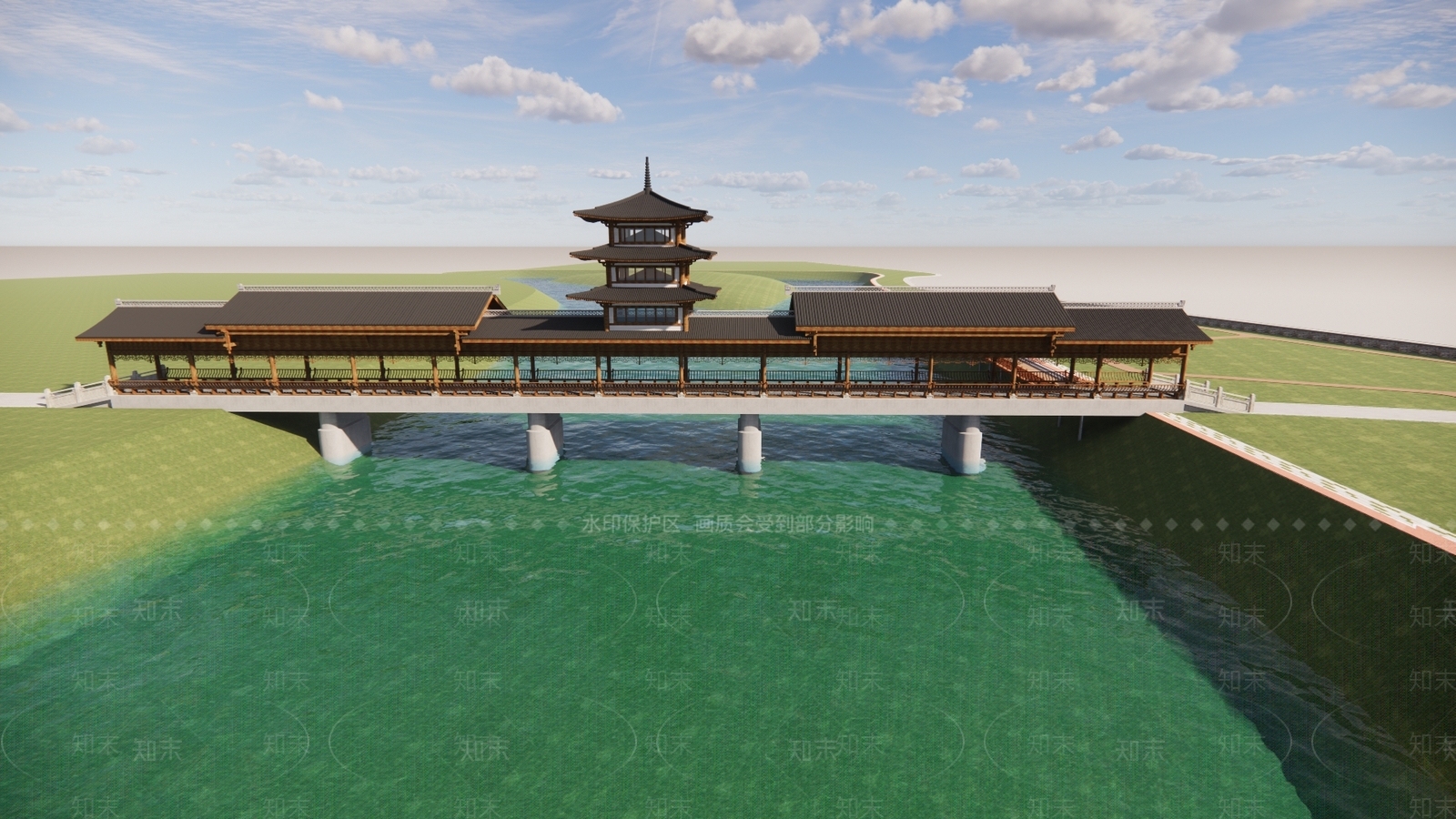 中式古建大桥SU模型下载【ID:1234055587】