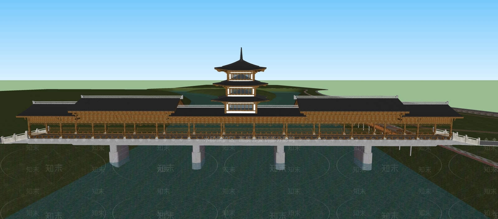 中式古建大桥SU模型下载【ID:1234055587】