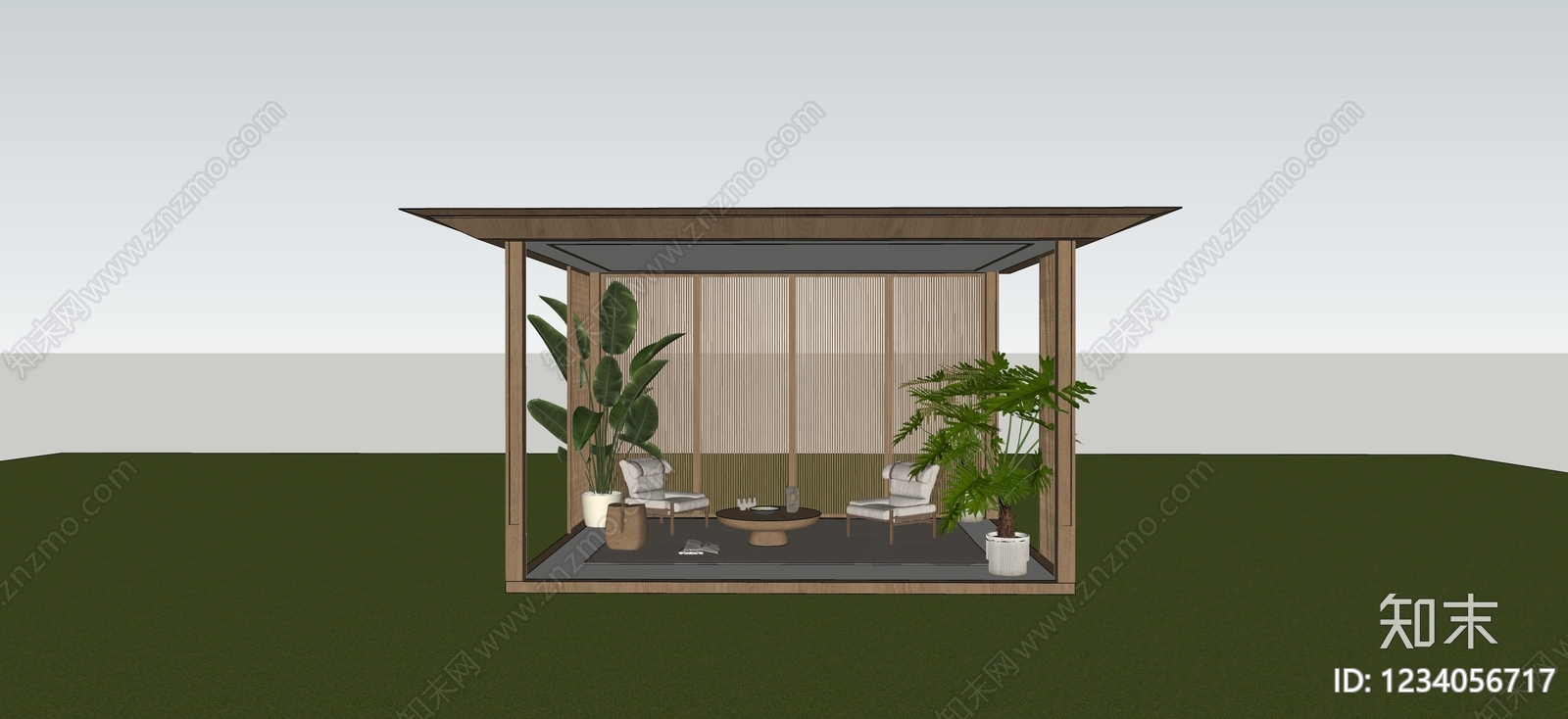 原木风廊架SU模型下载【ID:1234056717】