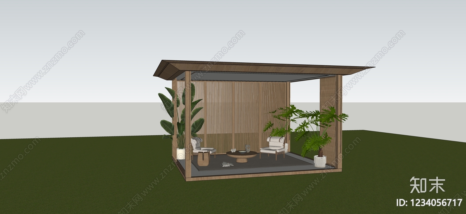 原木风廊架SU模型下载【ID:1234056717】