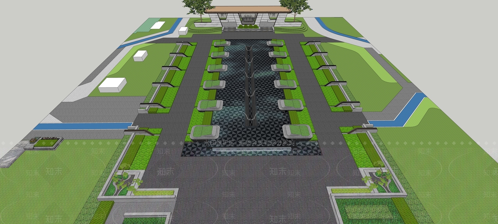 现代主义广场景观SU模型下载【ID:1234057079】