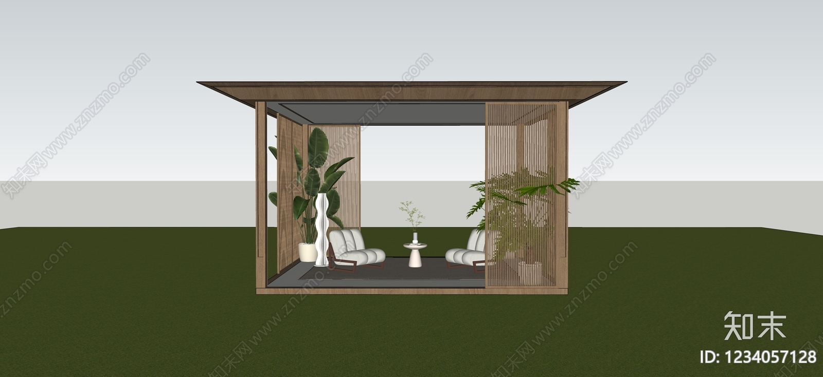 原木风廊架SU模型下载【ID:1234057128】