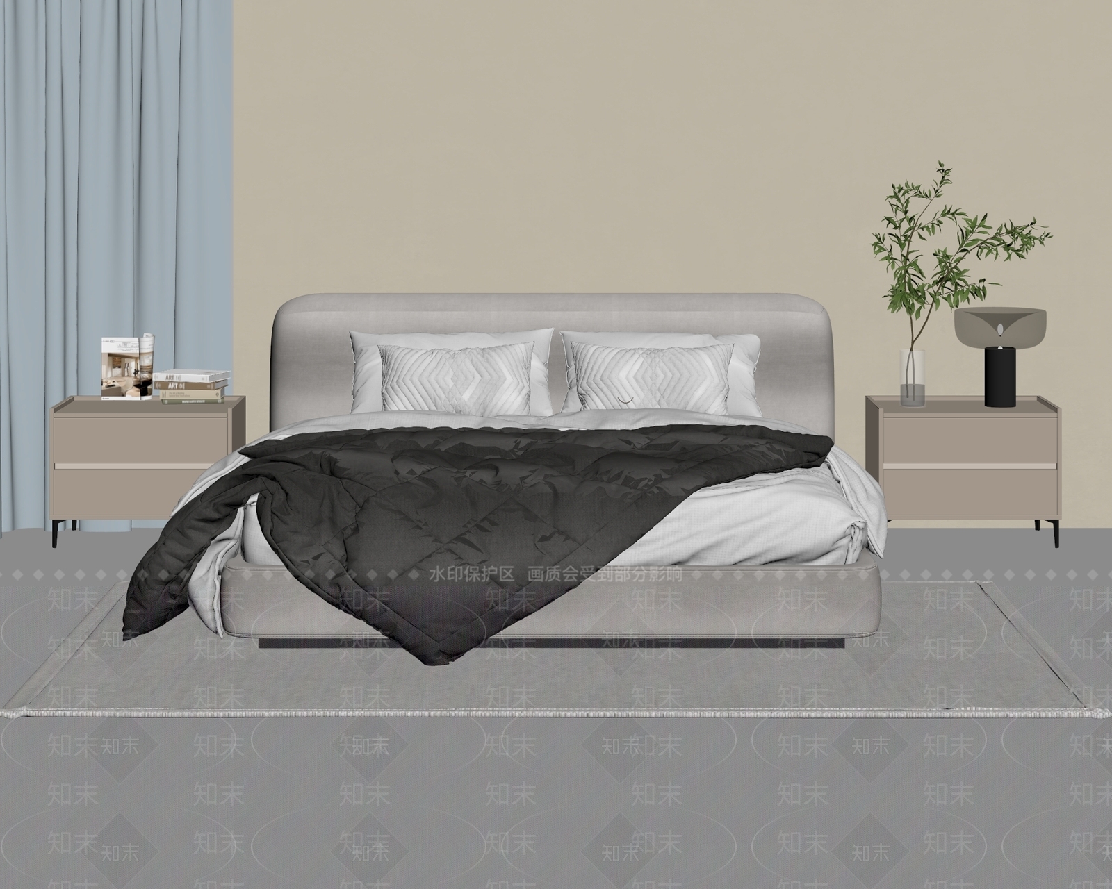现代简约双人床3D模型下载【ID:1234058743】
