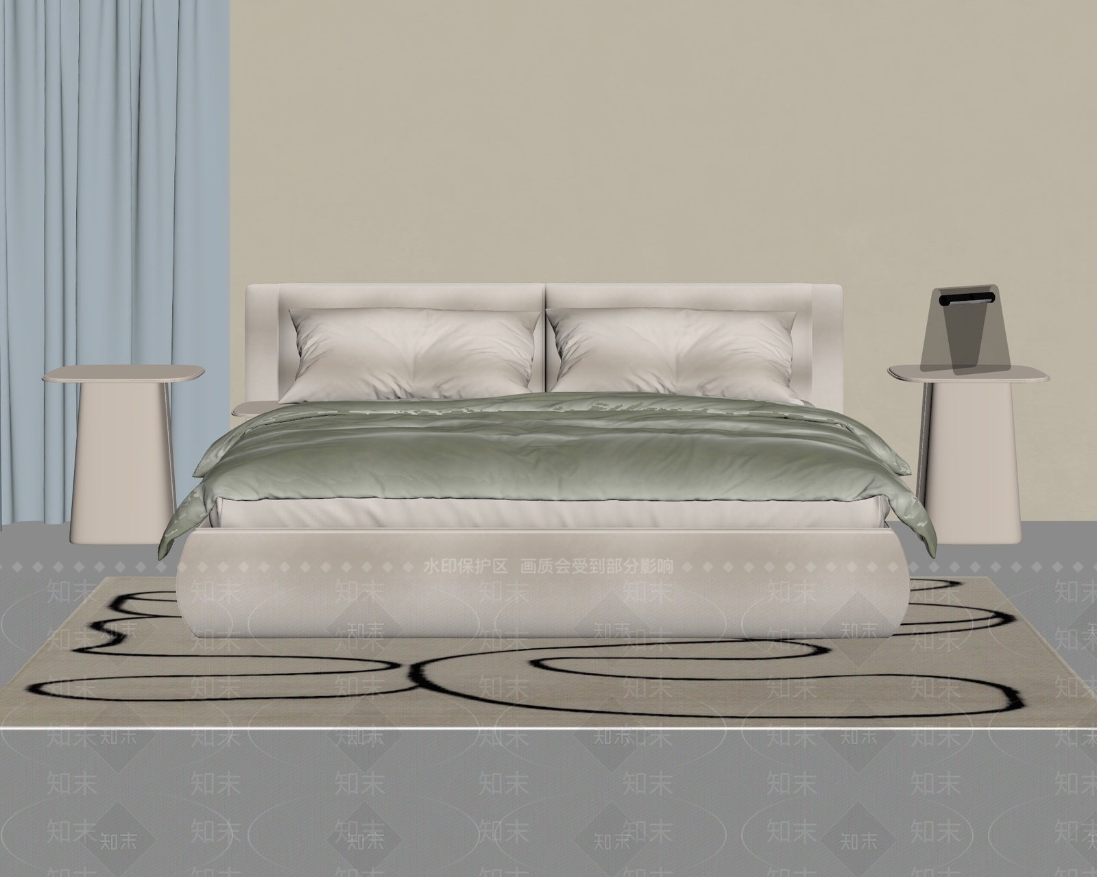 意式极简双人床3D模型下载【ID:1234059469】