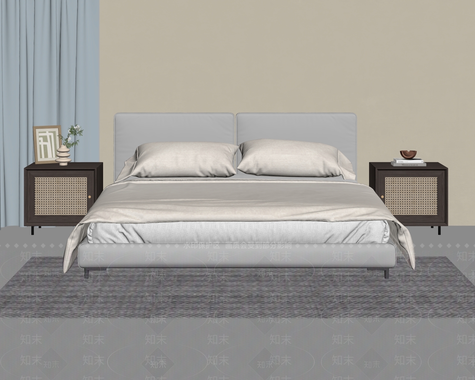 现代简约双人床3D模型下载【ID:1234060006】