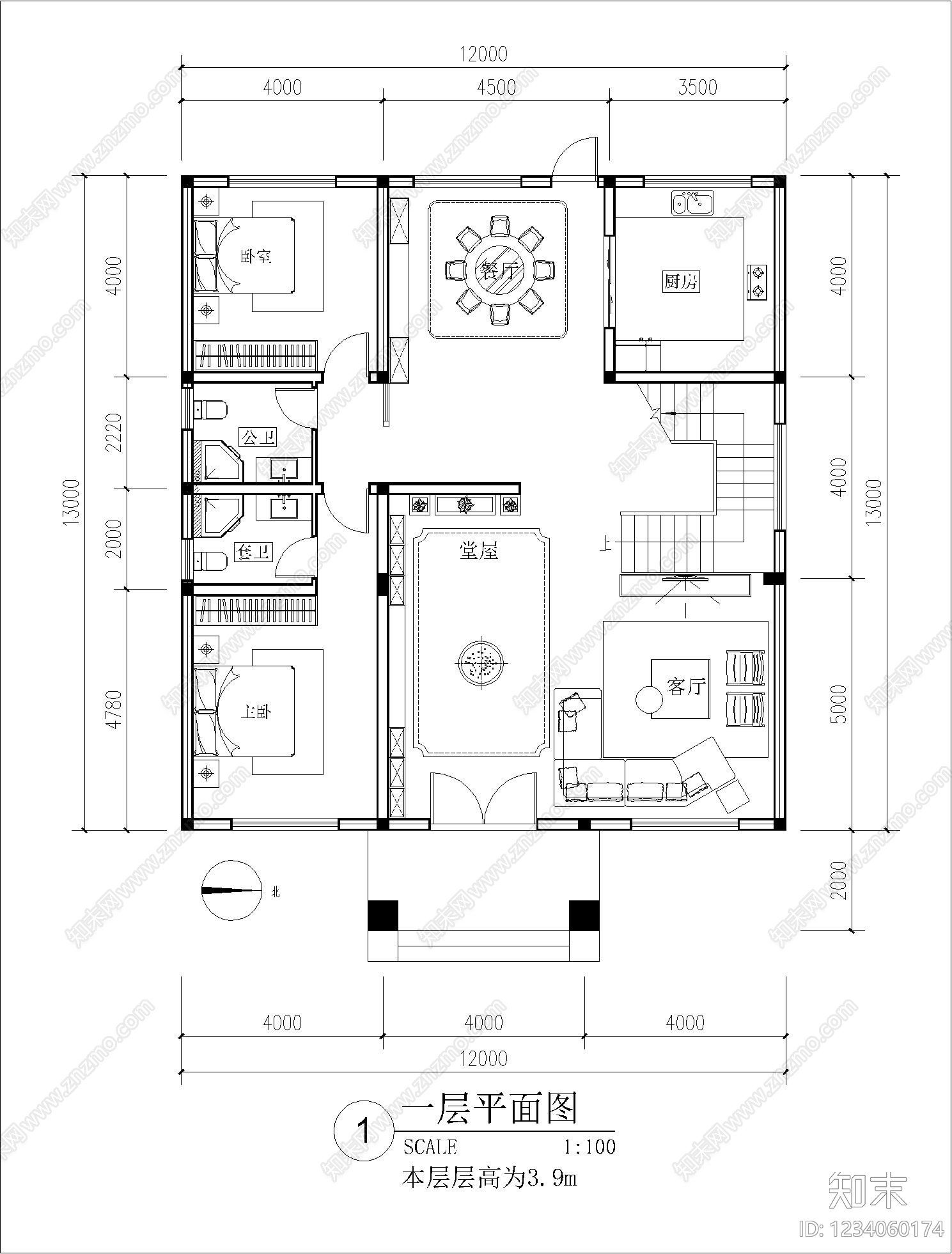 别墅建筑cad施工图下载【ID:1234060174】