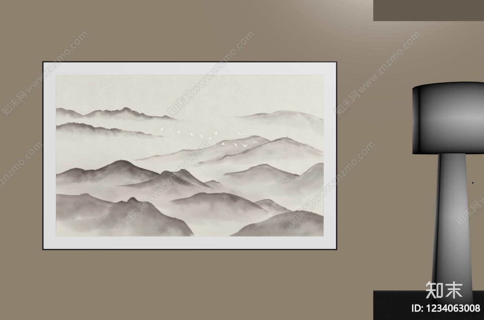 新中式山水画SU模型下载【ID:1234063008】