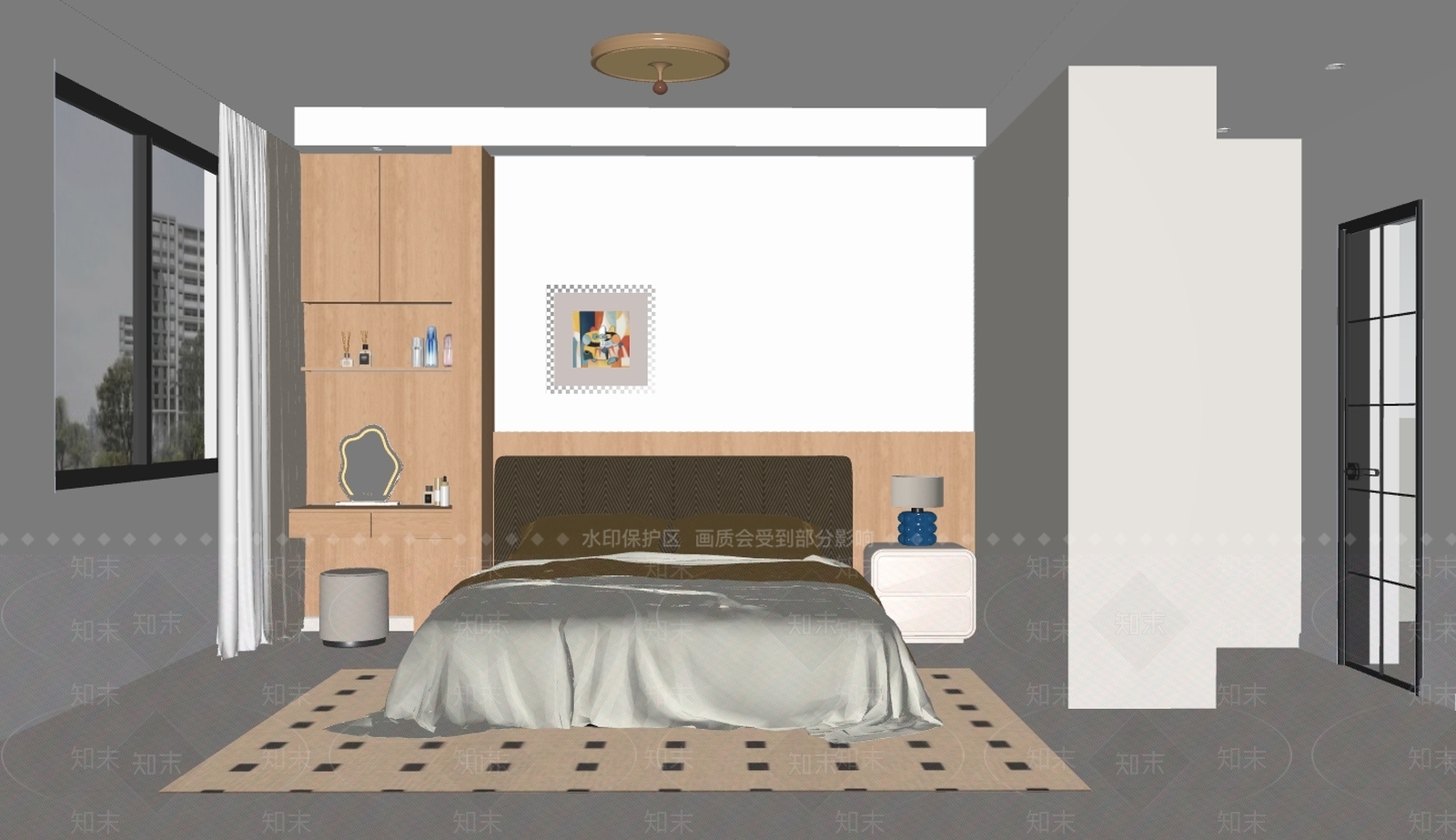 原木风主卧SU模型下载【ID:1234065739】