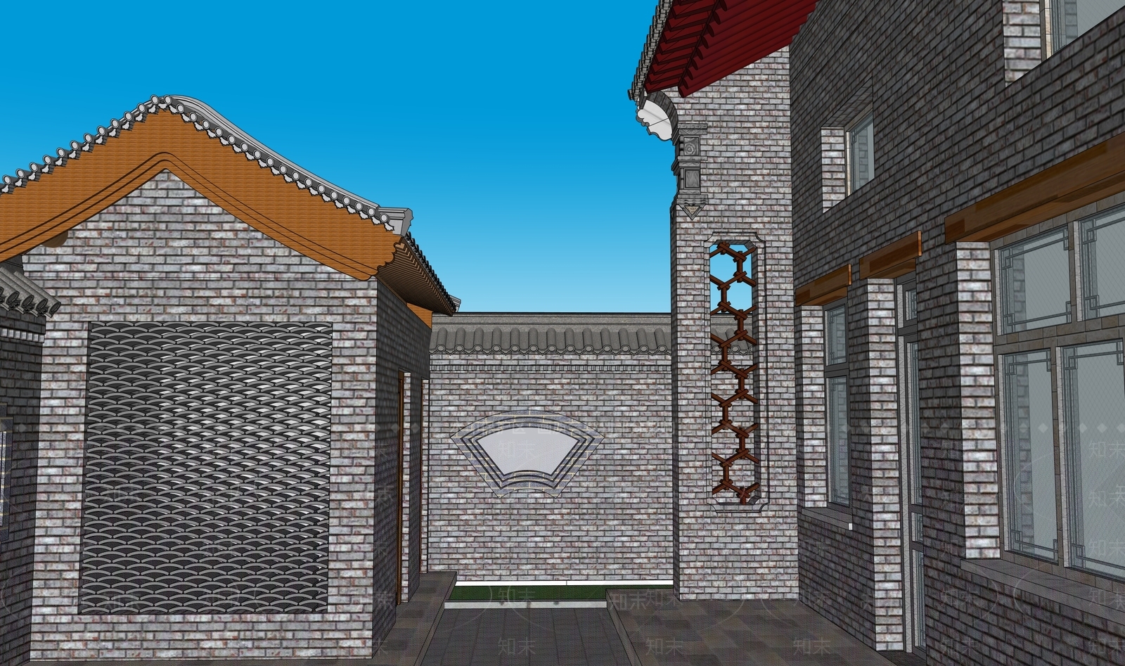 中式古建四合院SU模型下载【ID:1234066748】