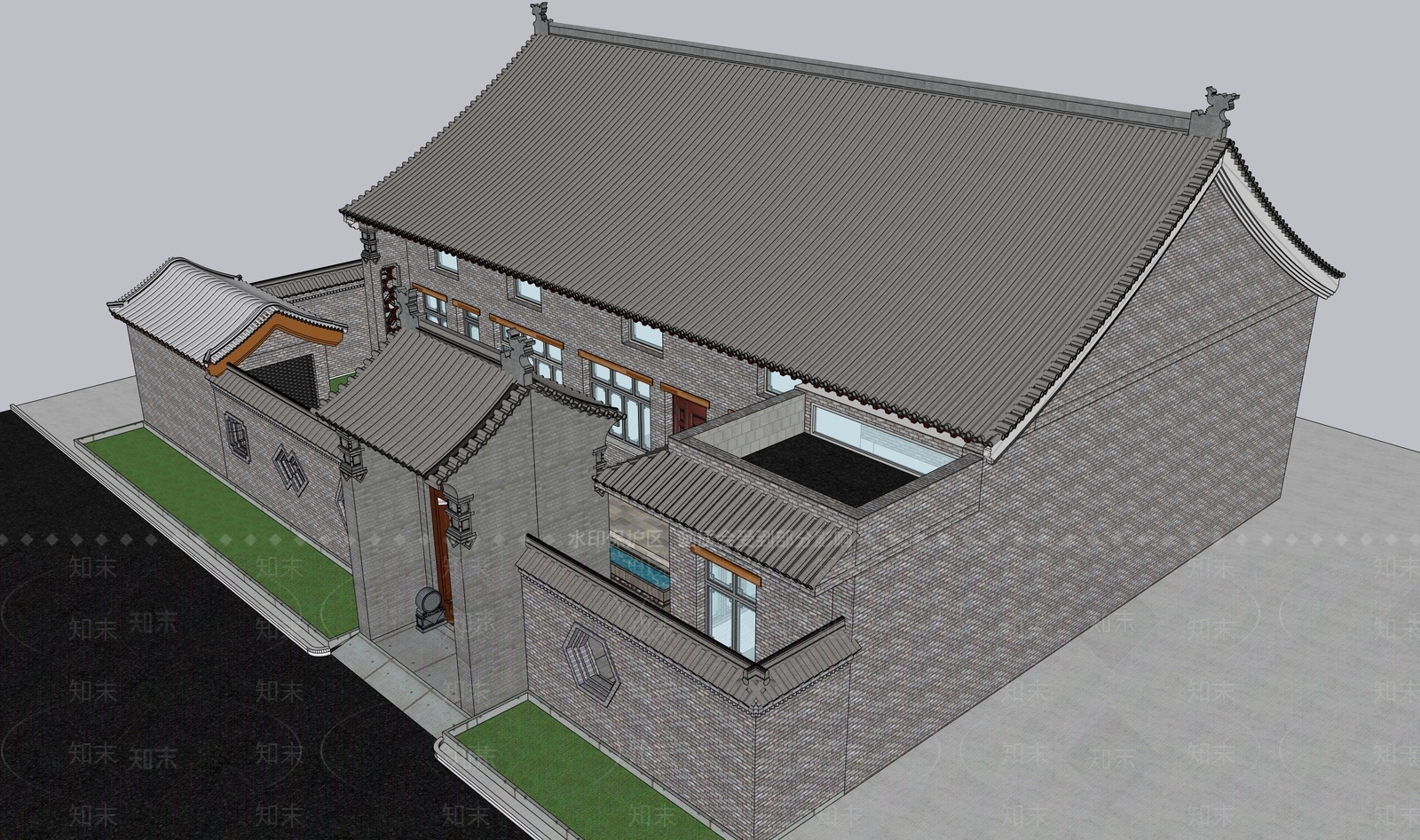 中式古建四合院SU模型下载【ID:1234066748】