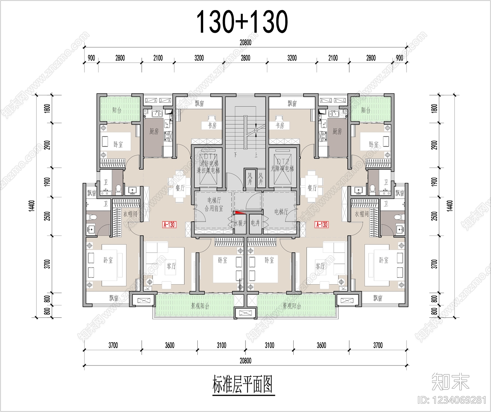 四居cad施工图下载【ID:1234069281】
