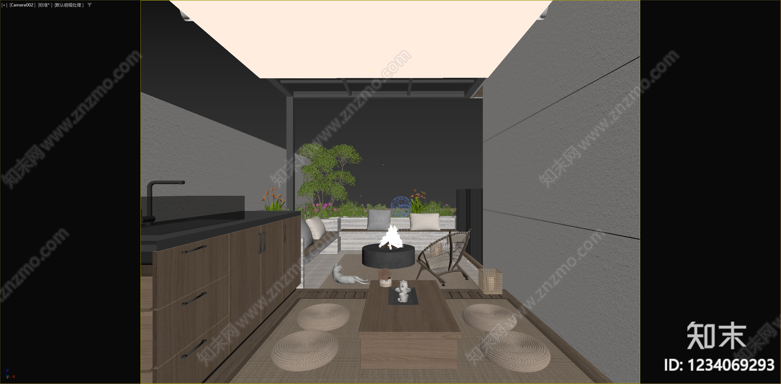 日式屋顶花园3D模型下载【ID:1234069293】