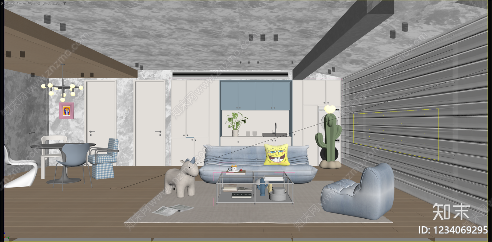 现代简约家居客厅3D模型下载【ID:1234069295】