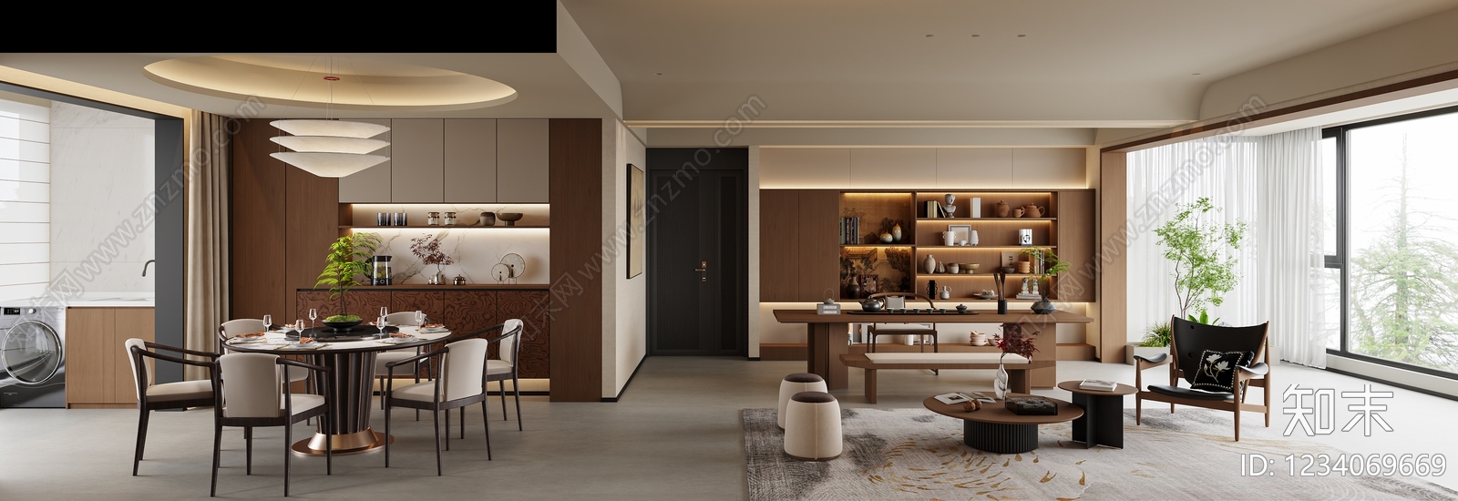 新中式宋式客餐厅3D模型下载【ID:1234069669】