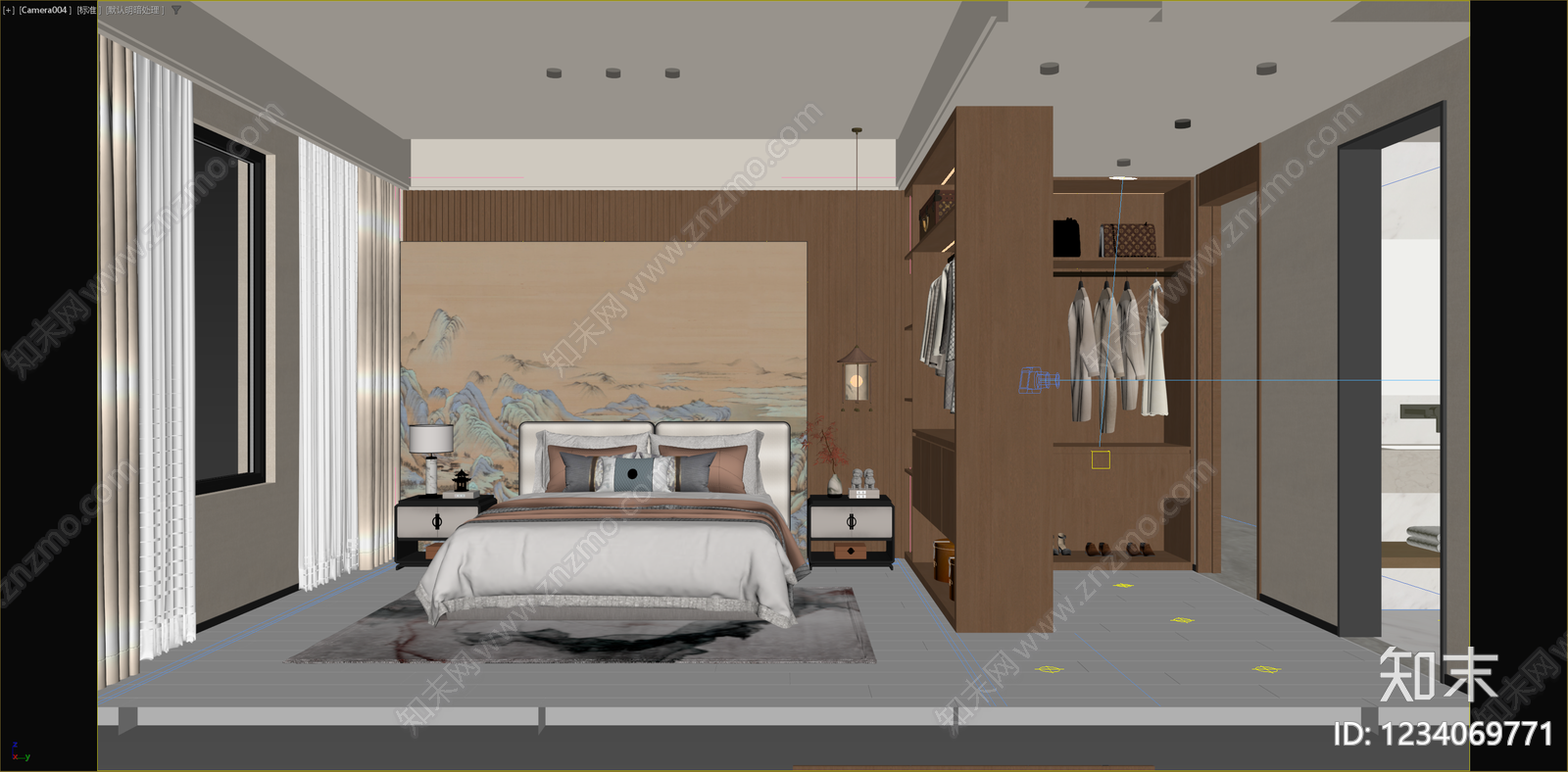 新中式主卧3D模型下载【ID:1234069771】