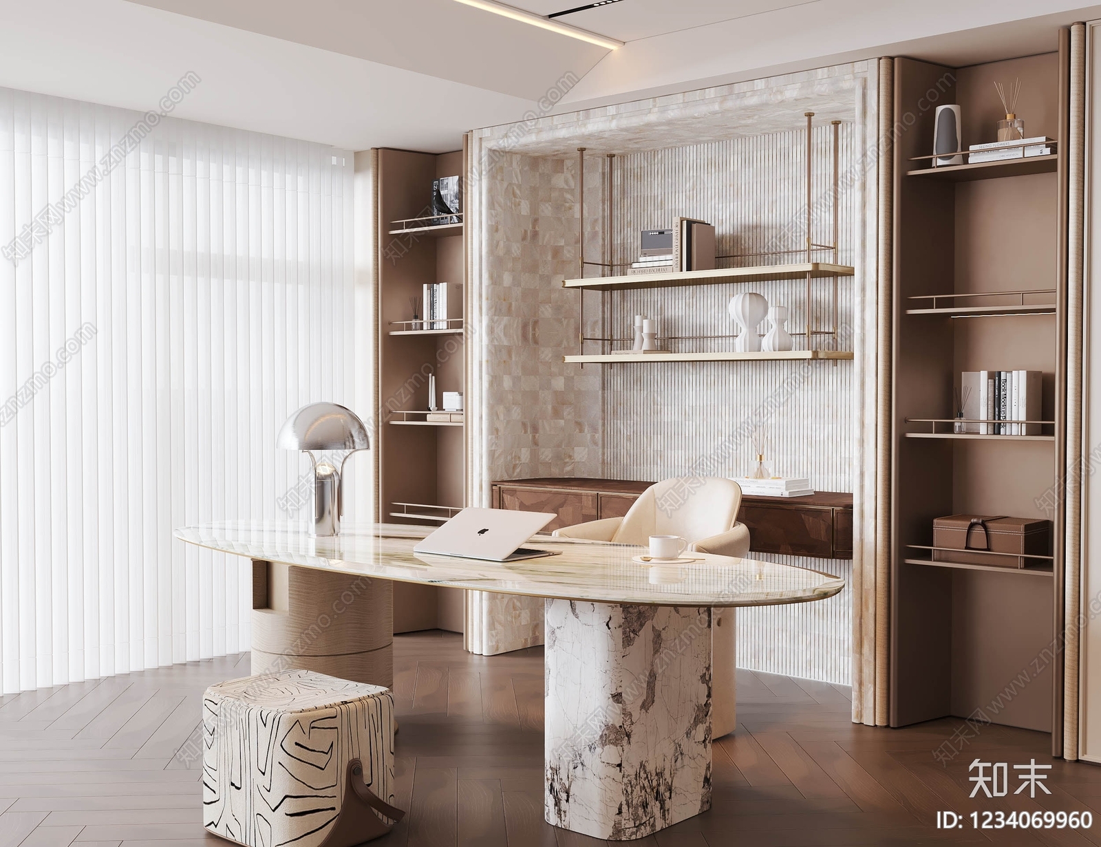 轻奢书房3D模型下载【ID:1234069960】