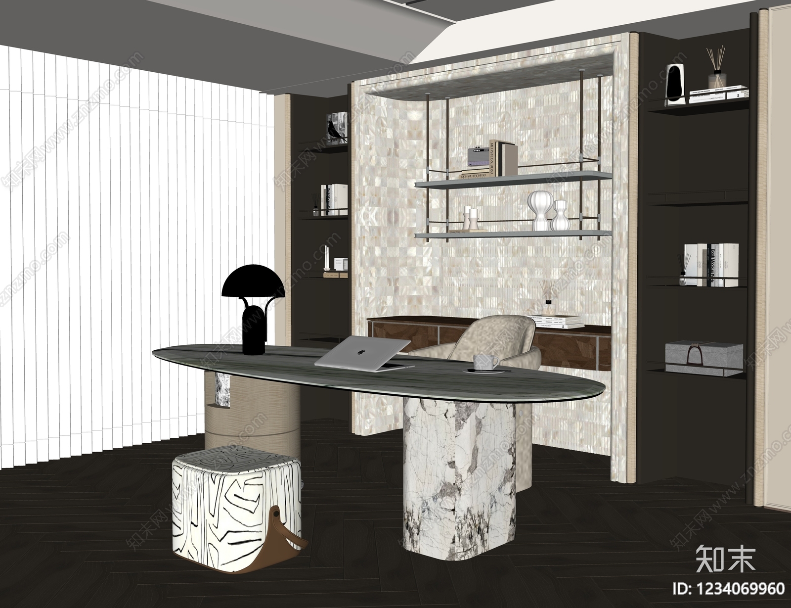 轻奢书房3D模型下载【ID:1234069960】