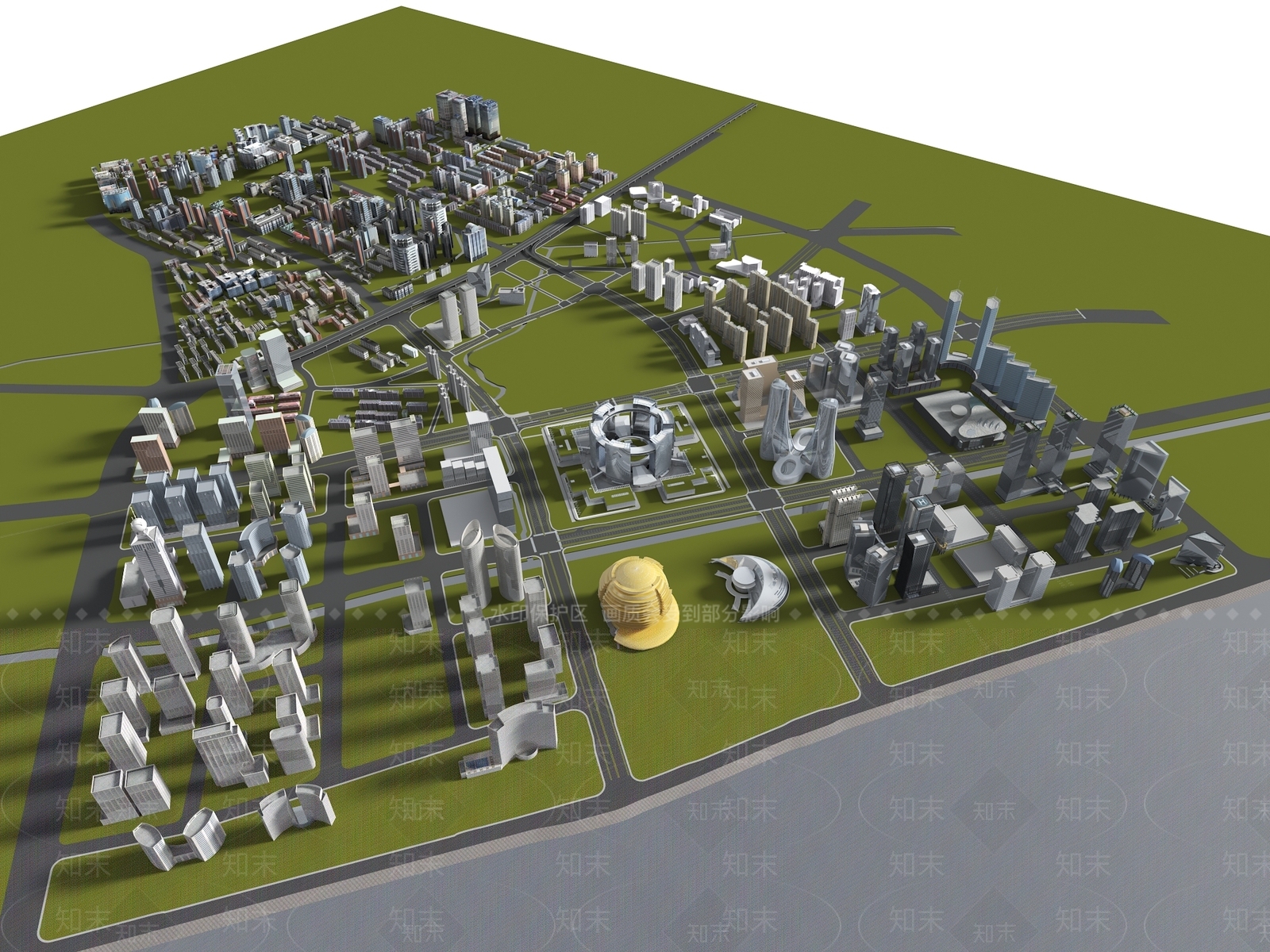 现代主义鸟瞰规划3D模型渲染效果图