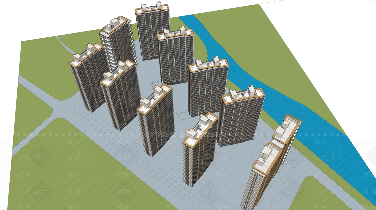 现代主义小区建筑SU模型下载【ID:1234071691】