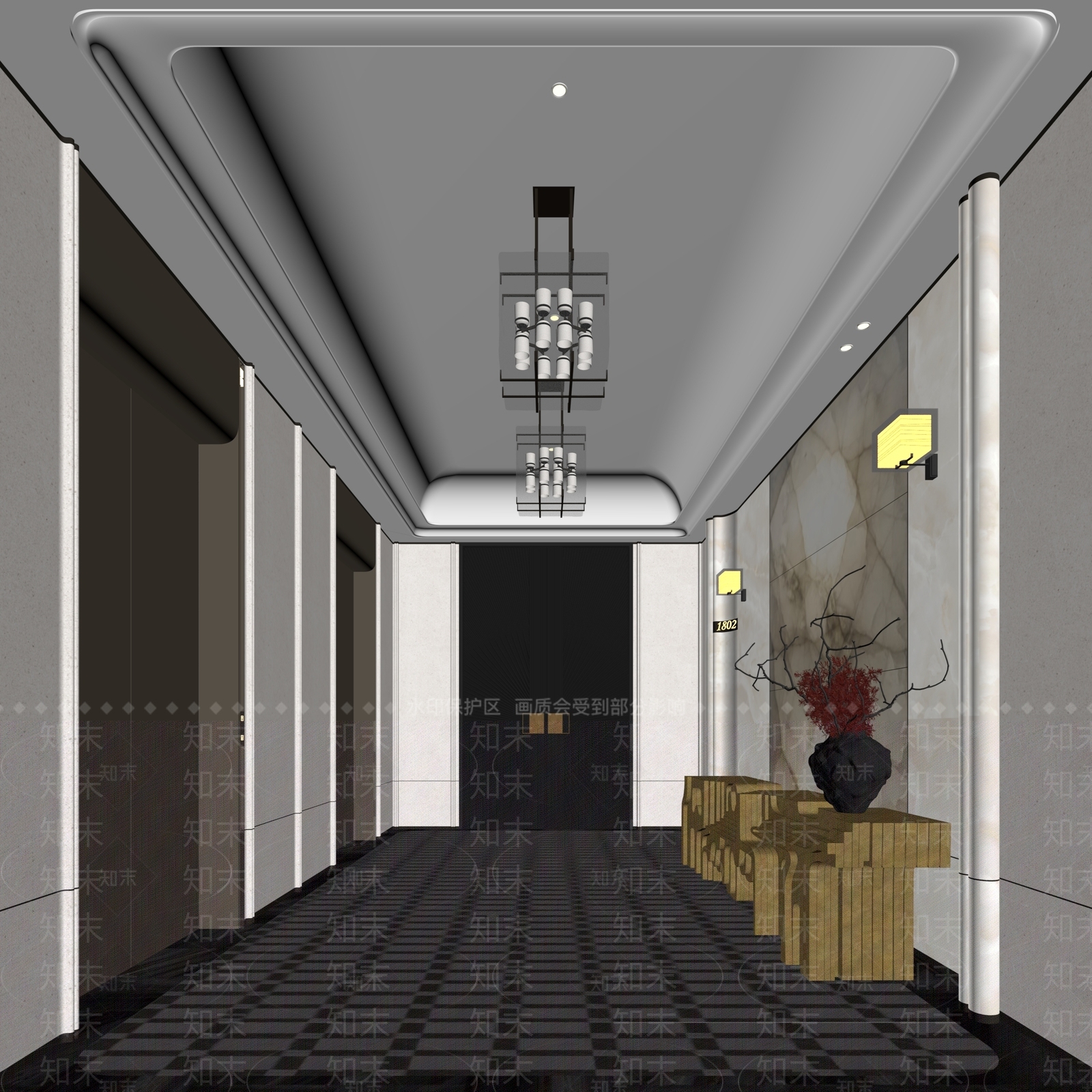 轻奢电梯间3D模型下载【ID:1234071794】