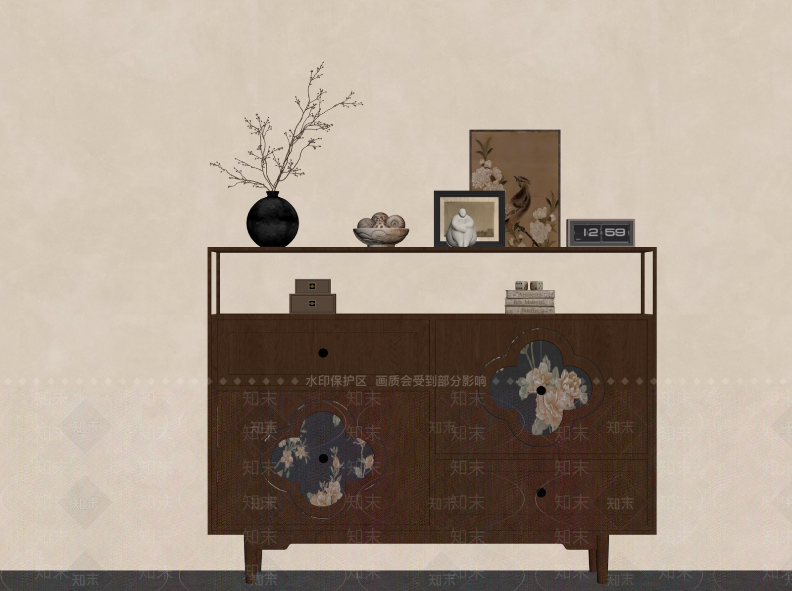 中古风玄关柜SU模型下载【ID:1234071972】