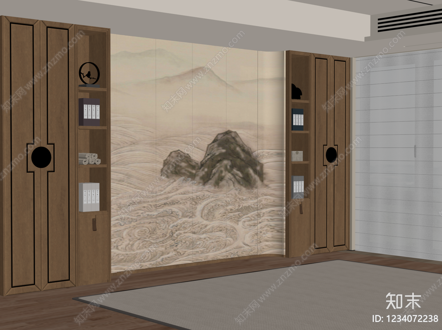 新中式沙发背景墙3D模型下载【ID:1234072238】
