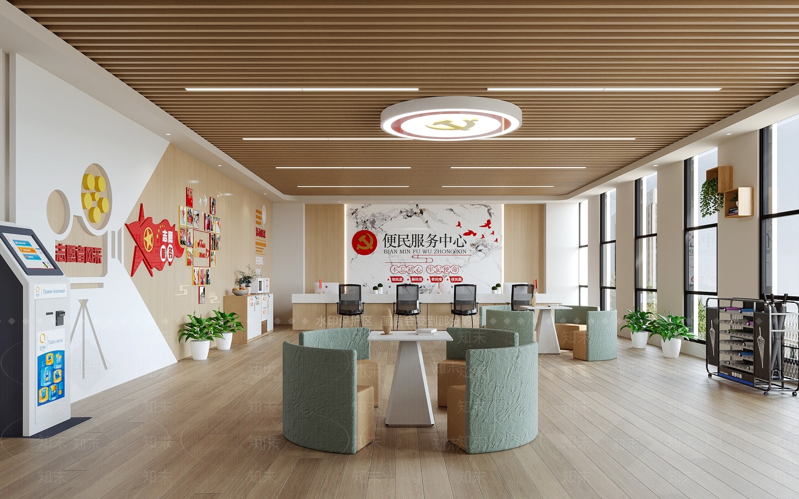 现代简约办事大厅SU模型下载【ID:1234072441】