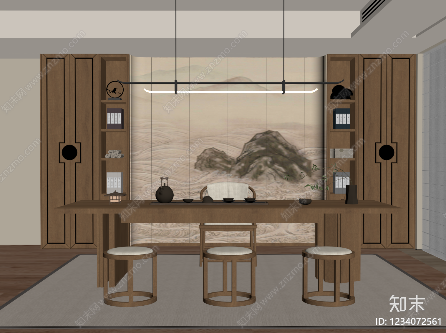 新中式茶室SU模型下载【ID:1234072561】