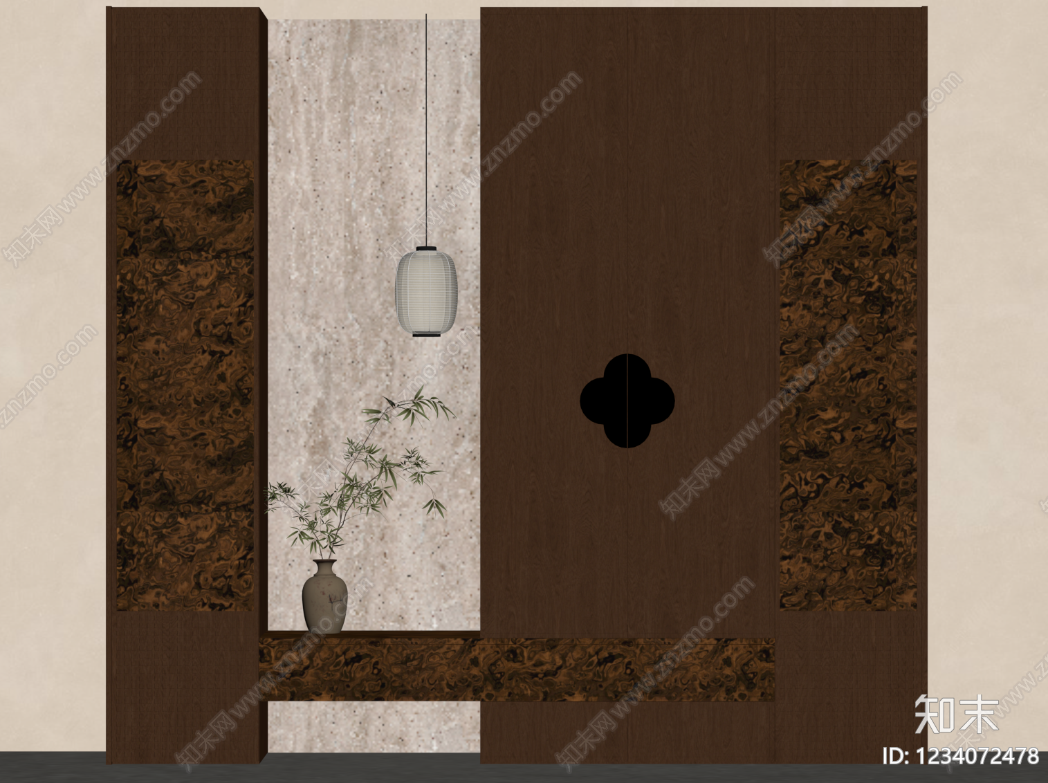 新中式玄关柜SU模型下载【ID:1234072478】