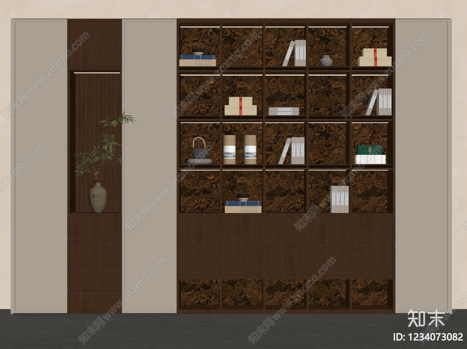新中式书柜3D模型下载【ID:1234073082】