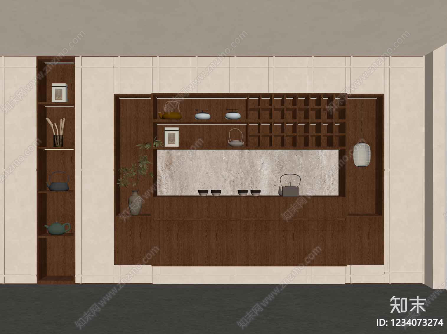 新中式茶柜3D模型下载【ID:1234073274】