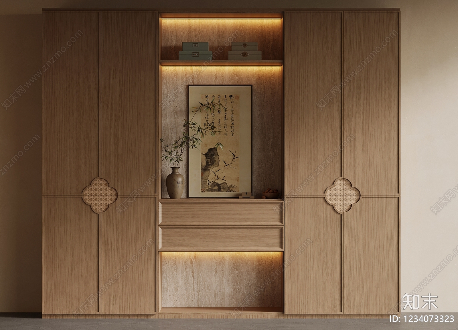 新中式玄关柜3D模型下载【ID:1234073323】