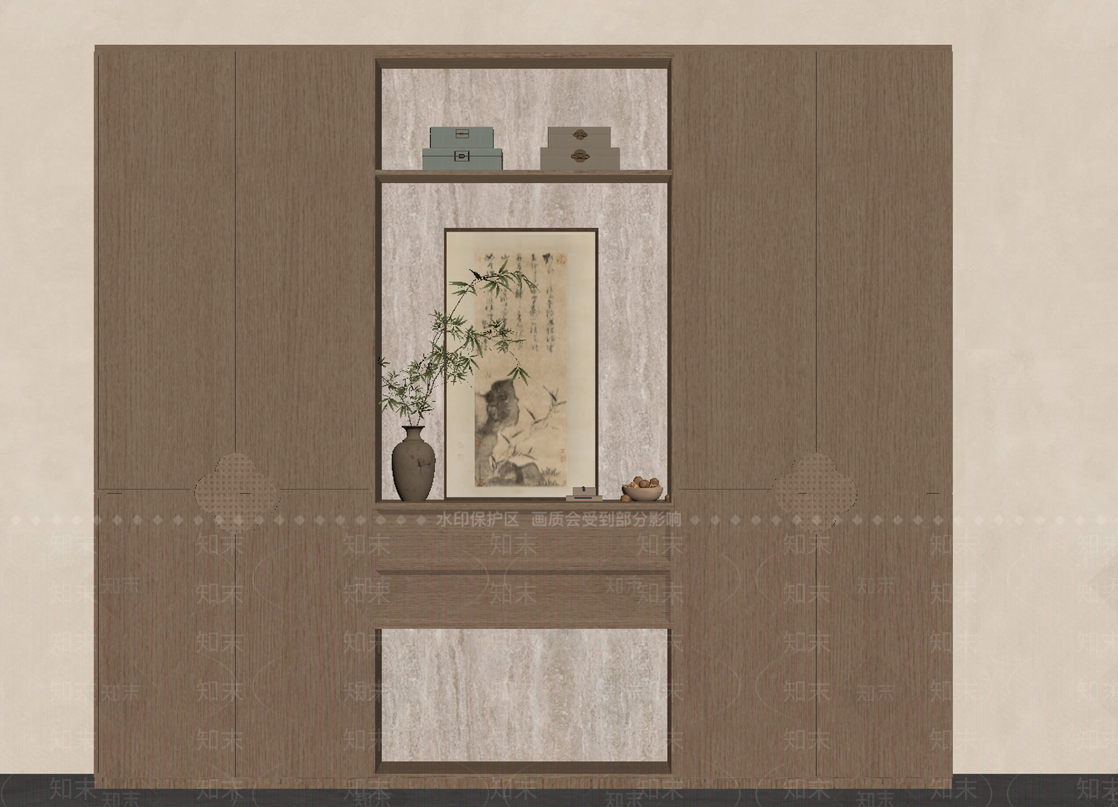 新中式玄关柜SU模型下载【ID:1234073307】