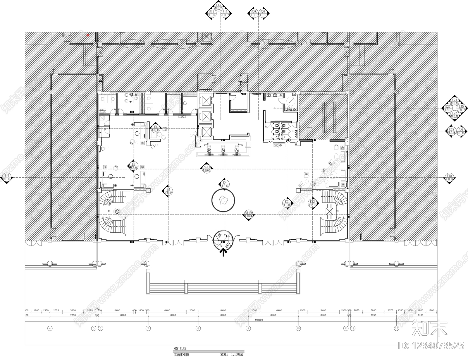酒店大堂cad施工图下载【ID:1234073525】