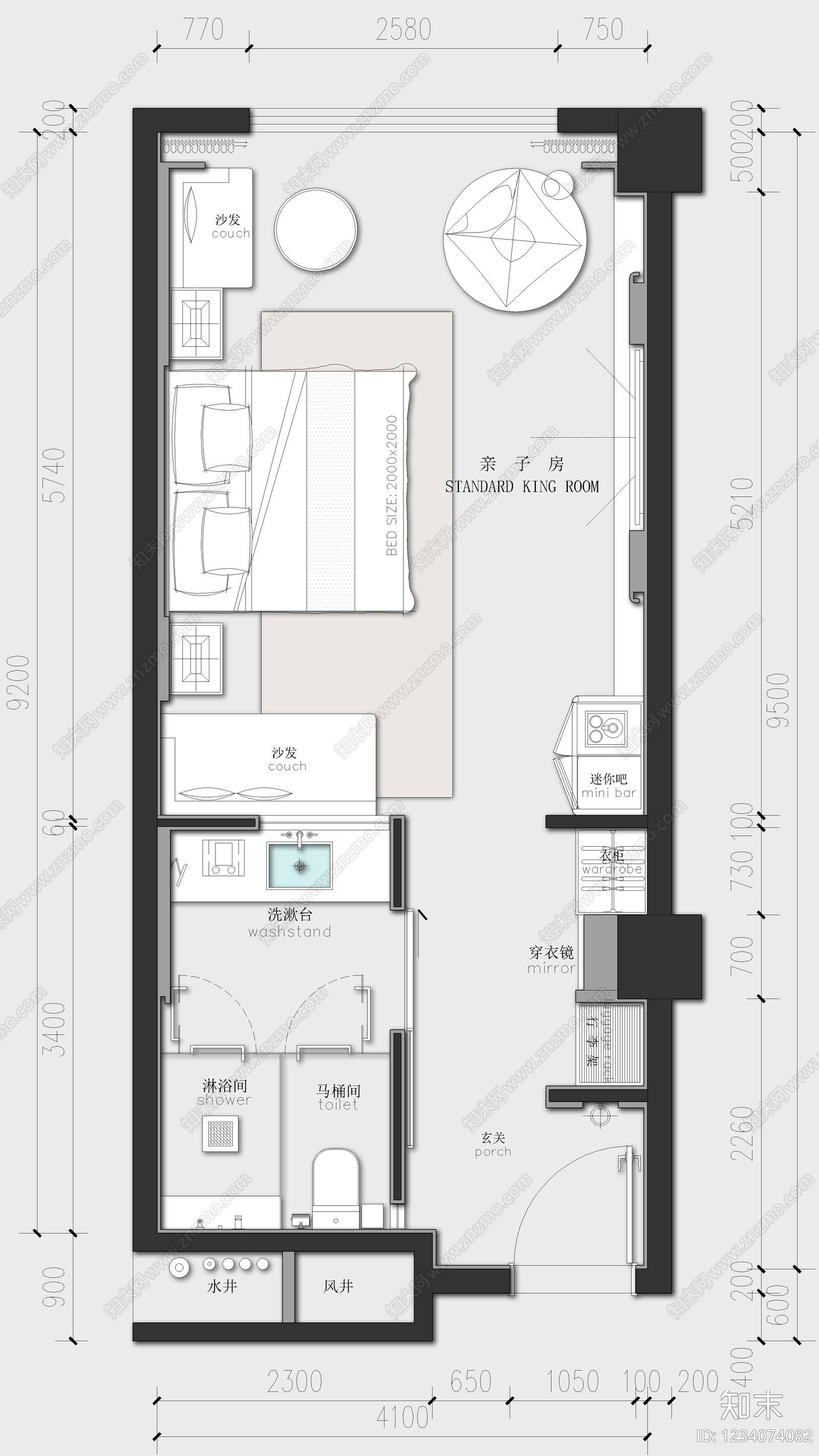 酒店客房cad施工图下载【ID:1234074082】