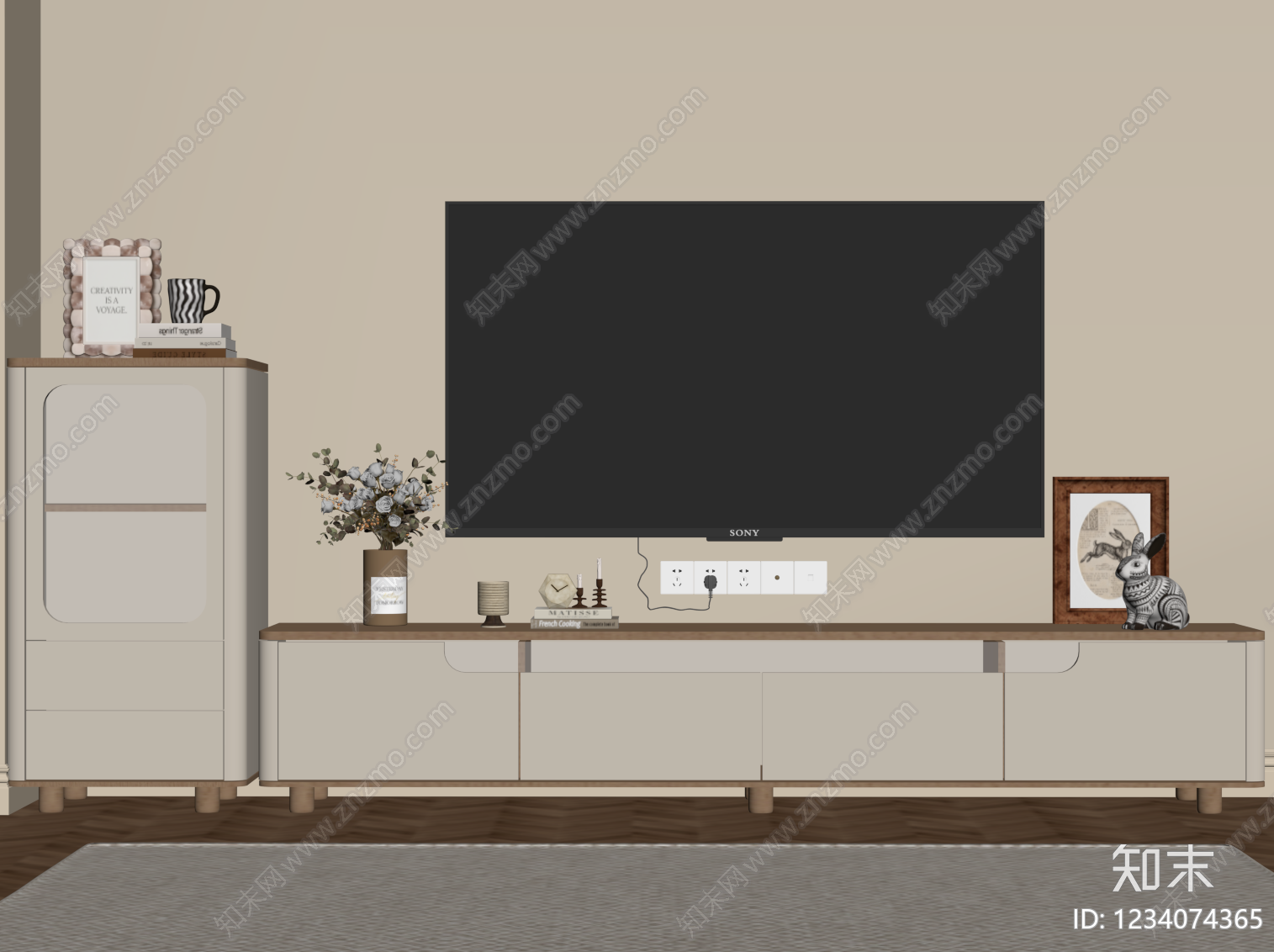 奶油风电视柜3D模型下载【ID:1234074365】